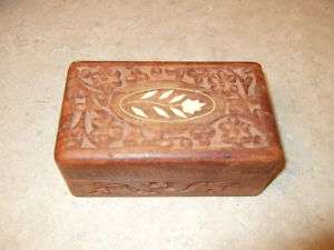Vintage Wooden Trinket Box With Decorative Ivory? Inlay  