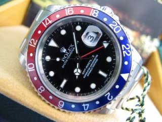 Mens Rolex GMT Master II SS Watch Blue/Red Bezel Ref 16710 K Serial w 