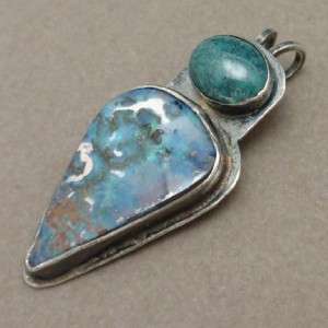   Silver Pendant with 2 Unusual Natural Rock/Mineral Stones  