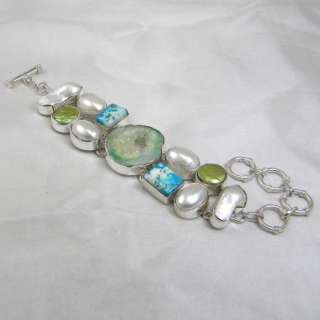 Dendrite Opal Multi Gem Stone Sterling Silver Bracelet  