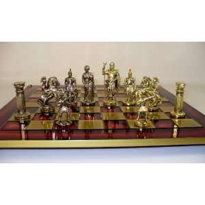  Greek/Roman w/Archer pawns, Red enameled Brass Board: Toys 