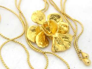   24K GOLD PLATED GENUINE ORCHID FLOWER LARIAT SLIDE NECKLACE*RISIS*20g