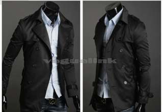 Good Mens Stylish Double Breasted Long Trench Coat Jacket 2Color 4size 