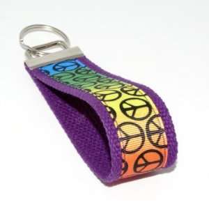  Rainbow Pride Peace Signs 6   Purple   Keychain Key Fob 