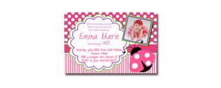 Pink Polka Dot & Stripe Ladybug Birthday Invitations   You Print 