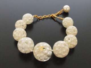 Authentic Chanel Vintage cuff bracelet bangle CC clear pearl ball 