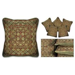  Cotton cushion covers, Green Tone II (set of 5)