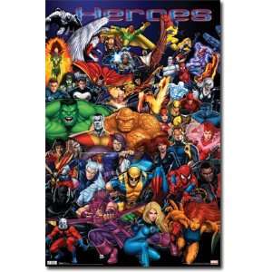 Black Painted Wood Framed Marvel Diptych Heroes Movie Poster 22x34 
