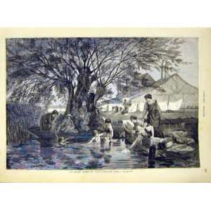  Herlin Washing Ladies Children Swim River Print 1868