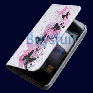 Butterfly Flip Horizontal Wallet Leather Cover Case for Apple iPhone 4 