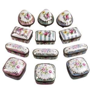   Porcelain Hinged Trinket Boxes with Floral Designs: Kitchen & Dining