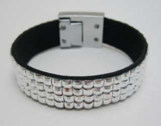 New 4 Row Crystal Rhinestone Silver Strap Bracelet Silver Heart Clasp 