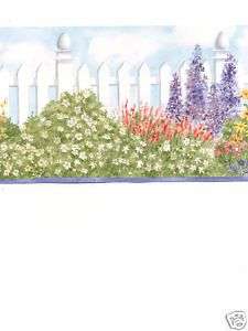 FLOWERS IN FRONT OF A PICKET FENCE BORDER BV006233B  
