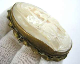 Mid 1800s Large Three Graces Hand Carved Shell Cameo Brooch  