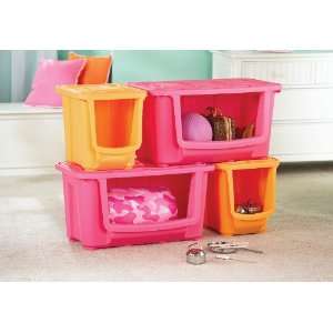   Plastic Toy Storage Bin Pink Modular Durabuilt   Large: Home & Kitchen