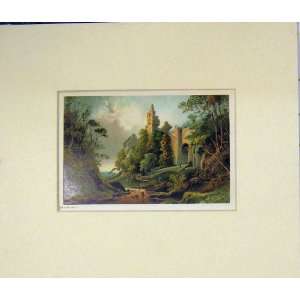  Chromo Litho Print 1870 View Country Roslin Castle