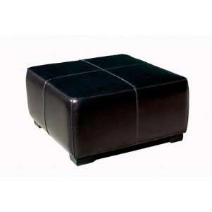  Hortensio Square Leather Ottoman Leather (As Shown) Black 