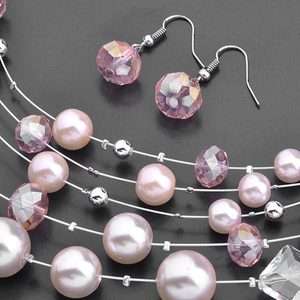 Jewelry Set,Multi Beads Simulated Pearl Layered Necklace & Dangle 