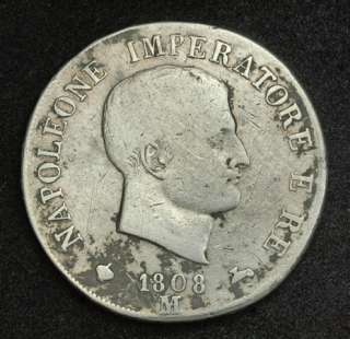 1808, Italy (Kingdom of Napoleon). Silver 5 Lire Coin. VF /VF+  