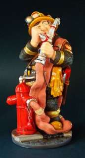 FIREMAN READY FOR WORK WITH HOSE PROFESSION STATUE, LARGE FIGURINE 