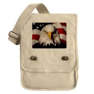  Messenger Field Bag Khaki Eagle on American Flag 