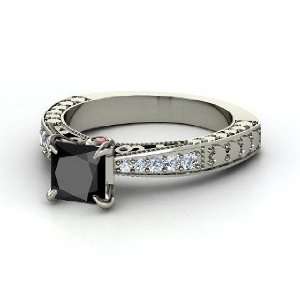 Megan Ring, Princess Black Diamond 18K White Gold Ring with Diamond 