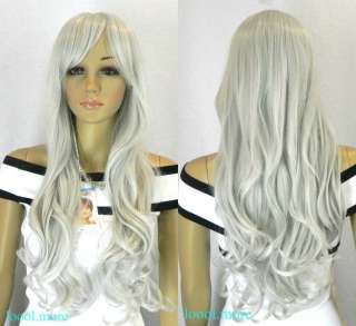 New long Wavy Full Wig Dark Silvery white Color HK05  