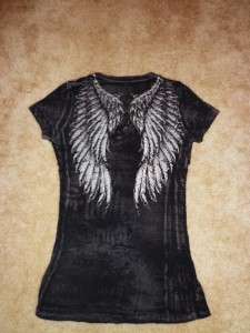 Buckle Store AFFLICTION Los Angeles Studded Chain Print Back Wings T 
