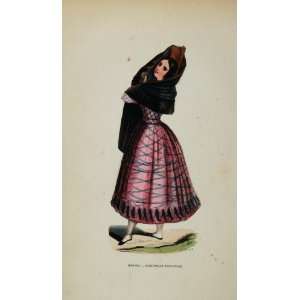   Spanish Woman Dress Manola Spain   Hand Colored Print