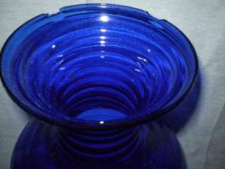 , glass, cobalt blue, horizontal ribbed, vase. (chipped top edge 