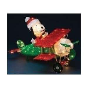   Lit Peanuts Snoopy Christmas Airplane Fuzzy Yard Art 