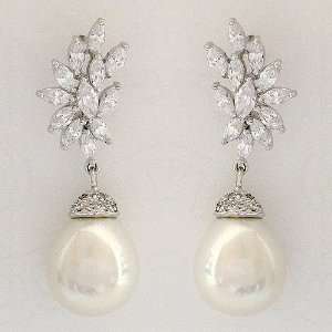   Pear Shape Pearl Drops with CZ Cluster: Joia De Majorca: Jewelry