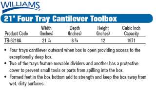 JH WILLIAMS 21 FOUR TRAY CANTILEVER TOOLBOX, #TB 6218A  