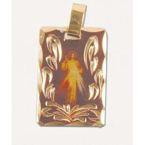 14 kt Gold Layered Religious Medal   Divine Mercy   Hand Made, Ready 