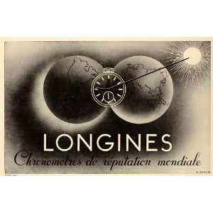  1938 French Print Ad Longines Watches World Globe B/W 