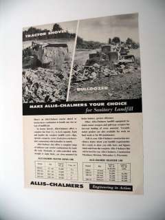 Allis Chalmers Shovel Dozer Landfill Work print 1957 Ad  