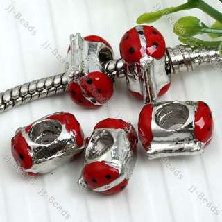 5pc Red Enamel Ladybug Beetle European Beads Fit Charm Bracelet Hole 