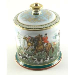  Foxhunting Scene Porcelain China Collectible Tobacco Jar 