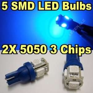  LED BLUE 2X T10 WEDGE LIGHT BULBS 5050 5SMD Automotive