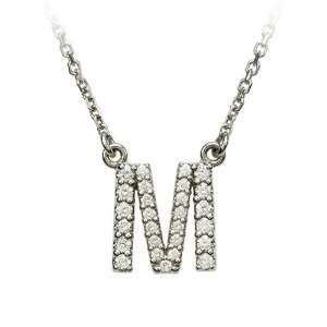    Diamond Initial Necklace in 14 Karat White Gold, Letter M Jewelry