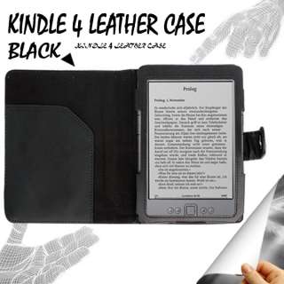 BLACK LEATHER CASE COVER WALLET FOR  KINDLE 4 4TH GENERATION 