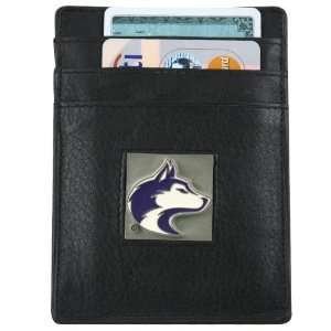   Huskies Black Leather Card Holder & Money Clip