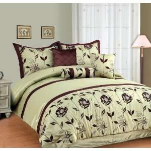  7Pcs Sage Sunflower Bed in a Bag Comforter Set King: Home 
