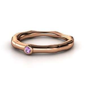  Bamboo One Stone Ring, 14K Rose Gold Ring with Amethyst Jewelry