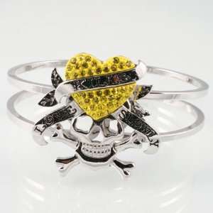   Bracelet Yellow Rhinestones Crystal Heart Skull: Everything Else