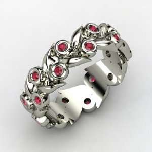  Orange Blossom Wreath Ring, 14K White Gold Ring with Ruby 