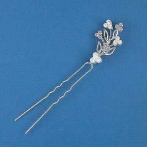   and Crystal Silver Floral Bridal Wedding Hair Pin 