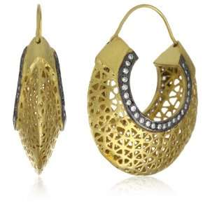   Heritage Collection 22k Gold Plated Lattice Work Hoops Earrings