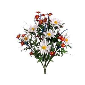  Faux 20 Daisy/Grass Bush x12 White Red (Pack of 12) Patio 