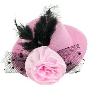   Mesh Veil Feather Decor Mini Pink Flannel Top Hat Hairclip Beauty